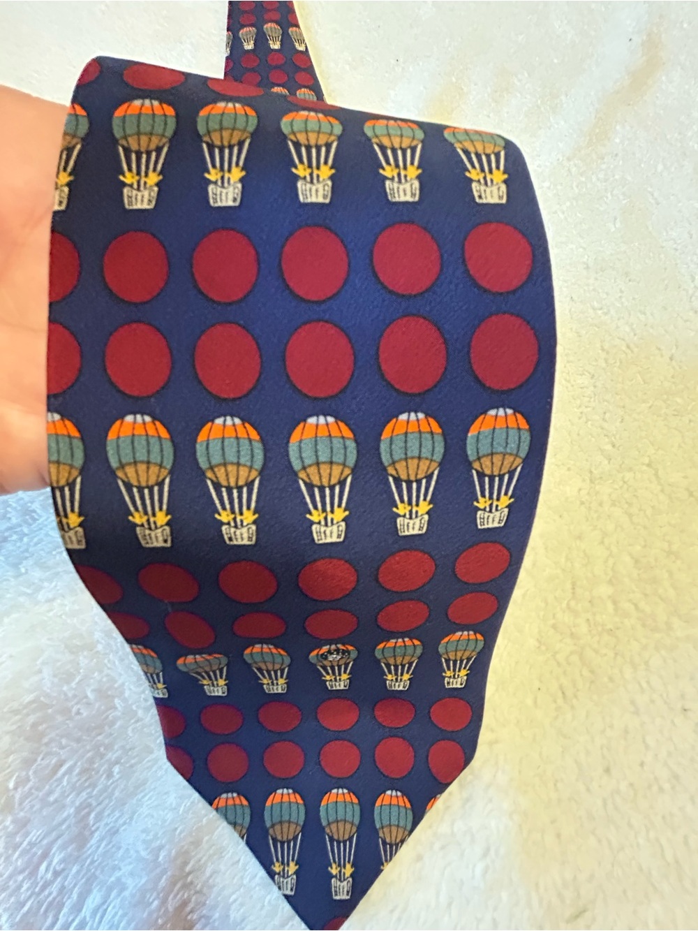 🎁3 for $30 - Navy Blue Silk Tie Hot Air Balloon Motif